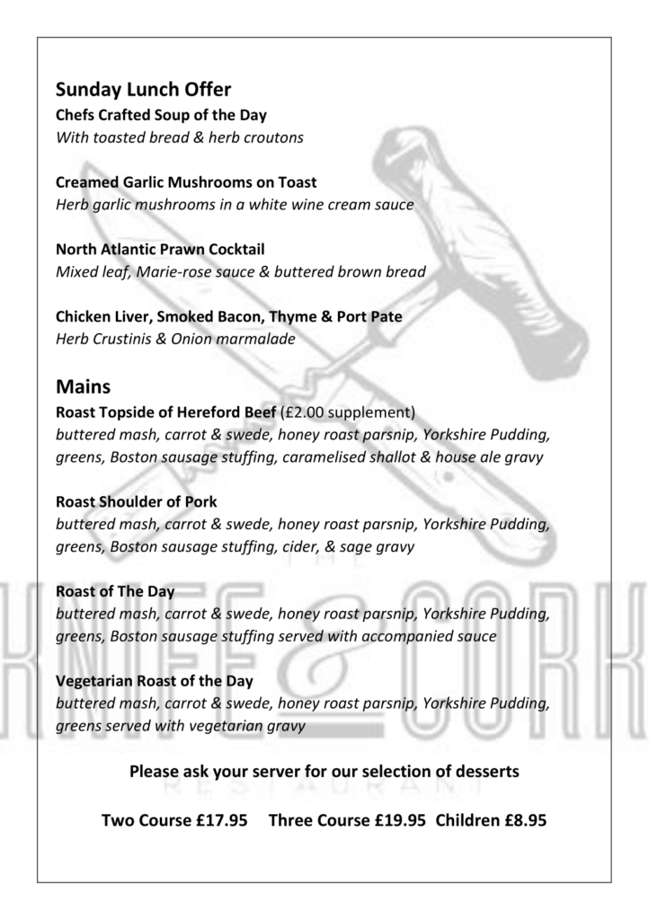 Sunday Lunch Menu - June - P1