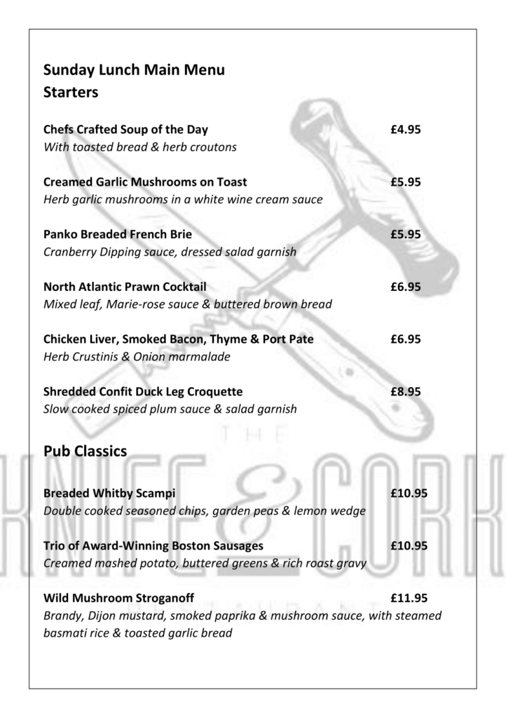 Sunday Lunch Menu - June - P2