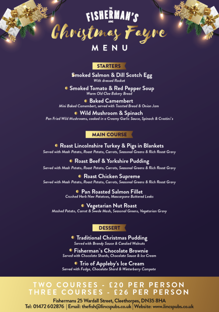 Fishermans Christmas Fayre Menu 2020
